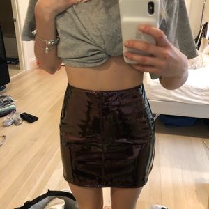 Topshop moto patent glitter skirt purple/red